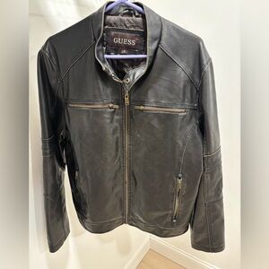 GUESS Men's Brown Faux Leather Jacket